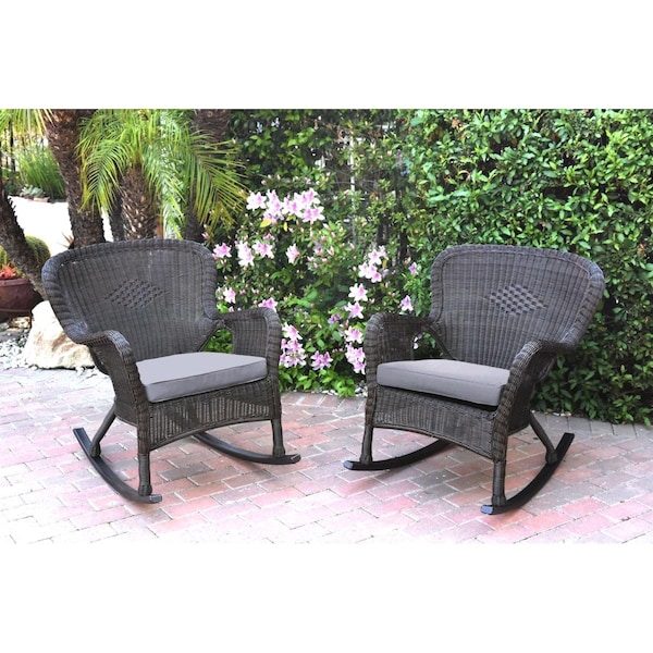 Jeco W00215-R-2-FS033 Windsor Espresso Resin Wicker Rocker Chair with Steel Blue Cushions, 2PK W00215-R_2-FS033 - main